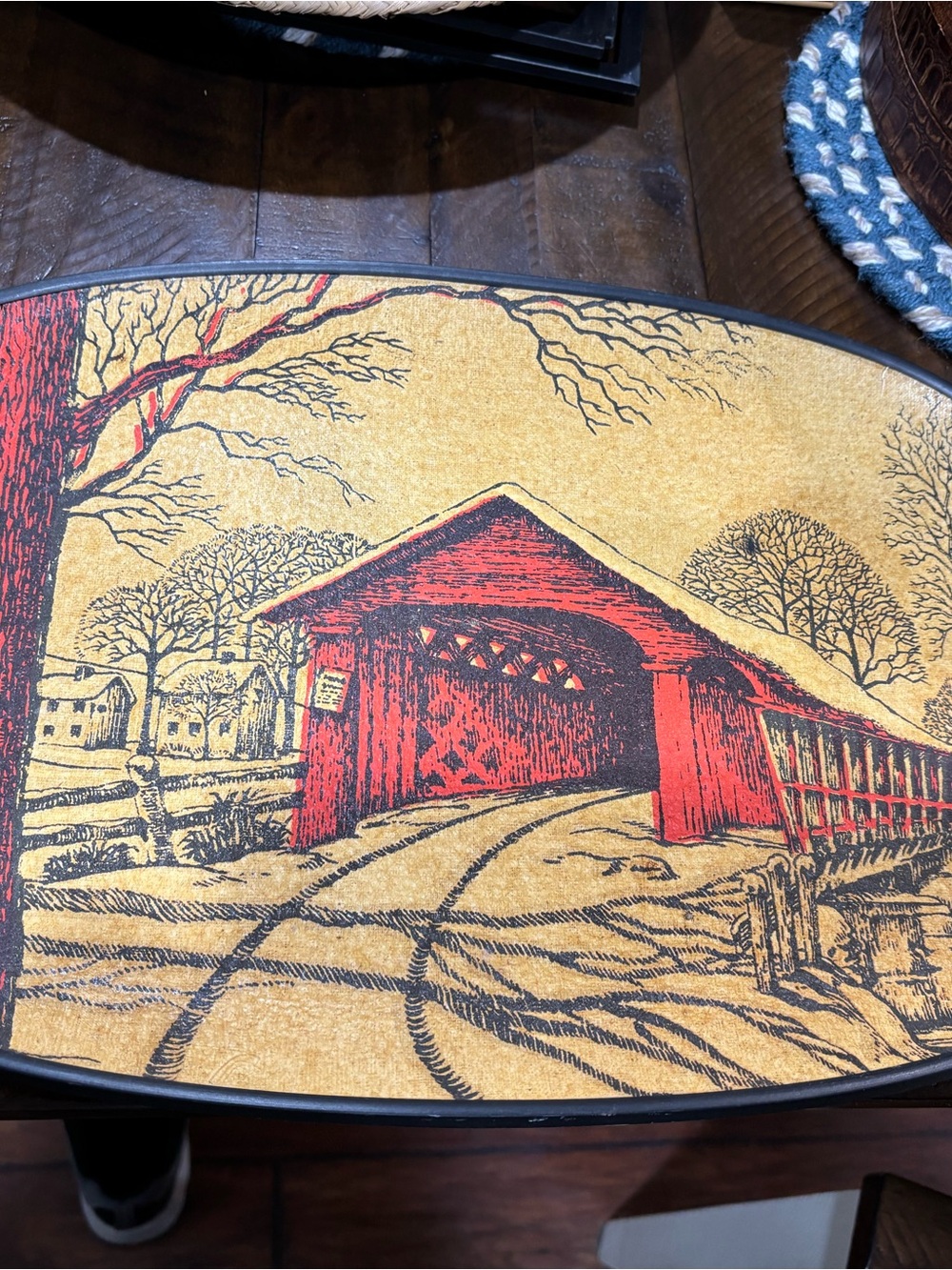 MCM Red Covered Bridge Accent Tray - Home Accents